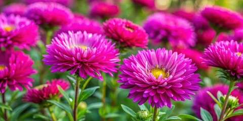 Obraz premium Magenta asters blooming beautifully in a flowerbed , flowers, garden, nature, vibrant, colorful, blossoms, plants, floral