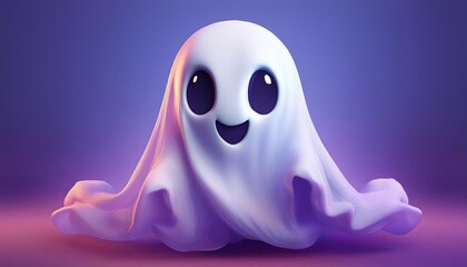 A cute, animated ghost character with large eyes, set against a soft purple background, exuding a friendly and playful vibe.