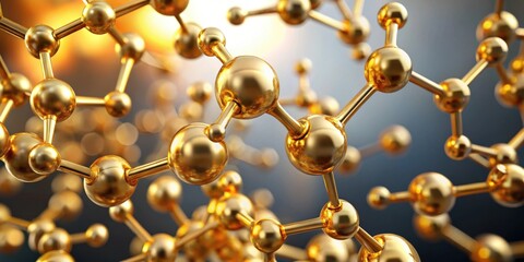 Golden molecular structure of skincare and biomedical concept in a rendering, gold, molecular structure, skincare
