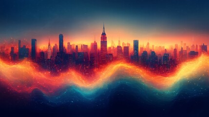 Fototapeta premium City skyline with vibrant sunset colors and