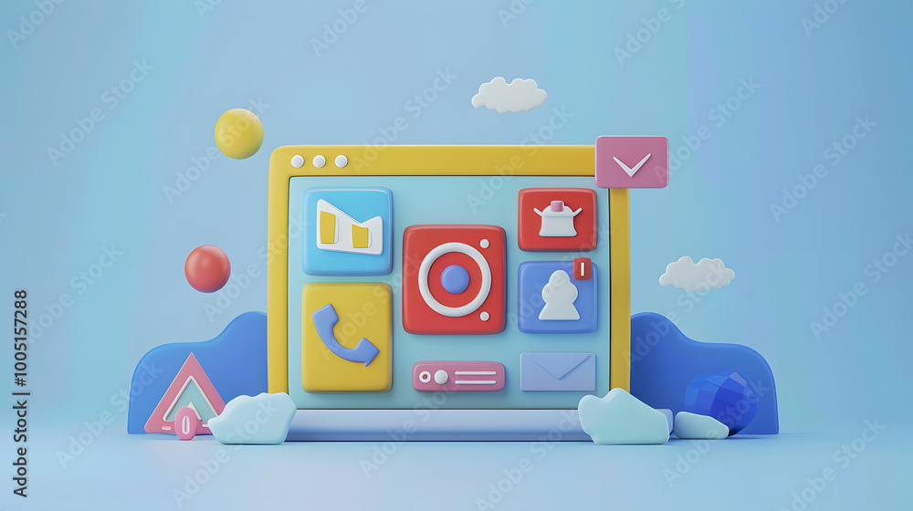 Wall mural user experience icon web design 3d