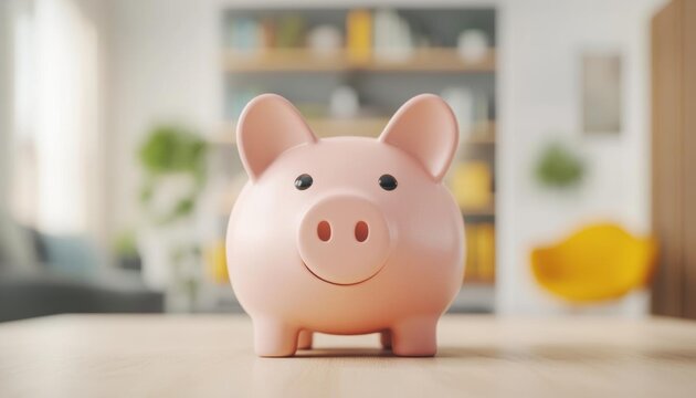 Home savings account, piggy bank with dollar bills, digital banking, 3D illustration