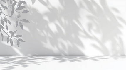 Minimalist Vector Mockup: Abstract White Background with Window Shadows, Featuring a Stage for Product Presentation on a White Table.