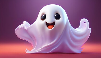 Naklejka premium A cheerful, cartoonish ghost with large eyes and a friendly smile against a colorful background, creating a fun and playful atmosphere.