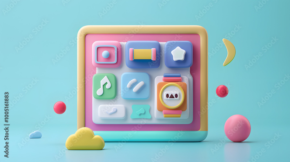 Wall mural user interface icon web design 3d