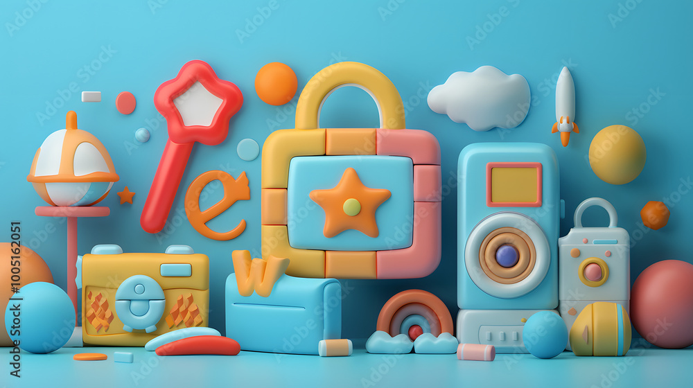 Wall mural user interface icon web design 3d