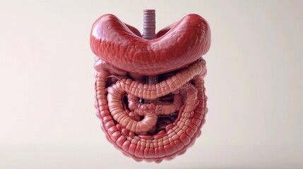3D illustration of the digestive system including the stomach intestines and esophagus rendered in a clean simplified style Suitable for healthcare presentations nutrition campaigns and gastrointestin
