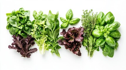 Obraz premium Fresh Assortment of Green Herbs and Leafy Vegetables