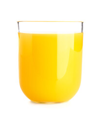 Glass of fresh orange juice on white background