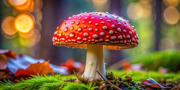 A bright red fly agaric mushroom, cradled in hands, symbolizes natureâ€™s striking yet perilous beauty, blending allure with danger in a captivating display.