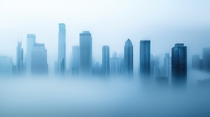 Misty skyline of a modern city at dawn