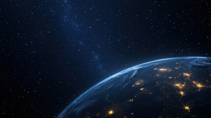 Fototapeta premium Earth from Space: A Glimpse of Nighttime Lights and Stars