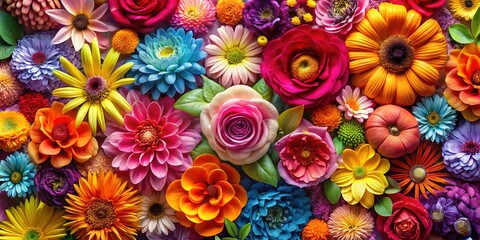 A stunning, colorful background featuring beautifully arranged flower petals, perfect for nature and floral designs, radiating vibrant hues that inspire creativity and joy.