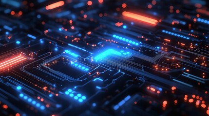 Futuristic Digital Circuit with Bright Lights