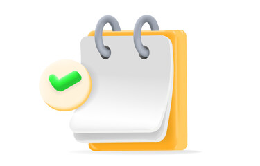 3d Calendar with a circle green checkmark icon, symbolizing completed tasks, deadlines, or events. for productivity, scheduling apps, to-do lists, and task management, vector illustration