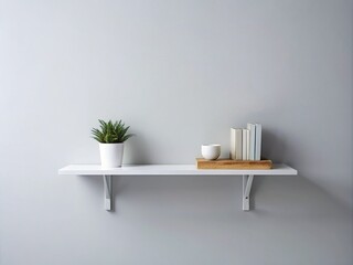 Minimalist white shelf against a light gray background, perfect for showcasing small decorative items, books, or personal treasures in a cozy home setting.