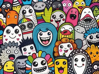 Naklejka premium Quirky black-and-white doodle characters for imaginative projects and one-of-a-kind designs, perfect for adding a playful touch and charming flair to your creative endeavors.