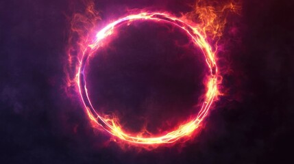 A glowing fiery circle with a smoky background.