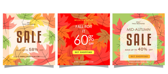 Autumn sale poster, banner instagram post template vector illustration