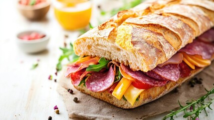 Freshly Made Sub Sandwich with Colorful Ingredients