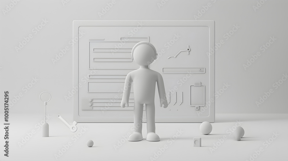 Wall mural wireframe in user experience 3d