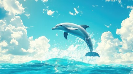 Obraz premium Dolphin Leaping from Ocean under Blue Sky