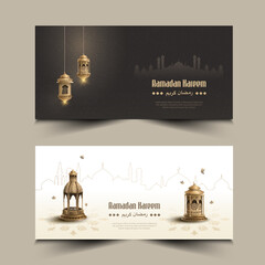 Set of islamic greetings ramadan kareem card design with beautiful lanterns
