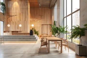 Fototapeta premium Interior of modern cafe with wooden walls