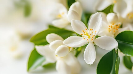 Obraz premium Close-Up of White Blossom on a Green Branch