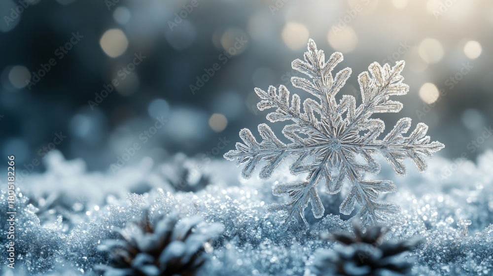 Poster close-up of a snowflake on snowy