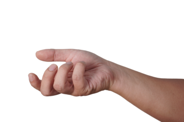 Male person hand holding something empty, cut out isolated