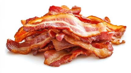 Crispy Cooked Bacon Stacked on White Background