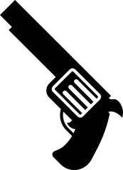 Simple black silhouette of a handgun pistol from the side. It is ideal for use in icons, illustrations, or design projects.