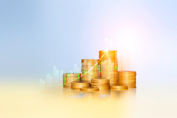 Finance chart showing gold money coin. Increase in stock market profits. Business success concept...