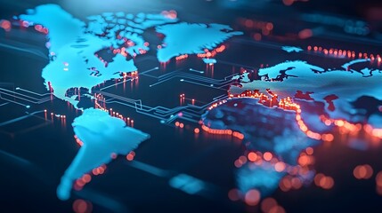 Futuristic Global Digital Map with Interconnected Data Streams Powering Worldwide Connections