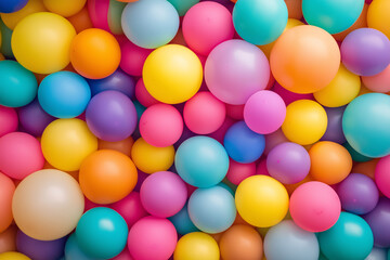 Colorful party balloons background in full frame, cheerful celebration and festive design for birthday events