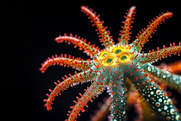 Mystic portrait of Brittle Stars, copy space on right side, Close-up View, isolated on black background