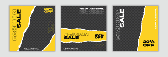 Set of three black friday sale social media pack template premium vector