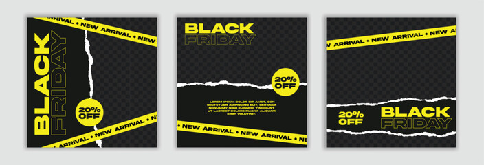 Set of three black friday sale social media pack template premium vector