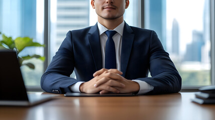 Virtual job interview on video call with professional setting in background