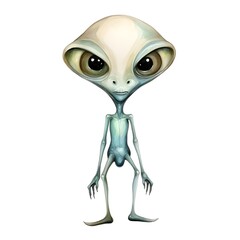 Fototapeta premium Surreal Digital of an Extraterrestrial Humanoid Figure with Large Black Eyes on White Background