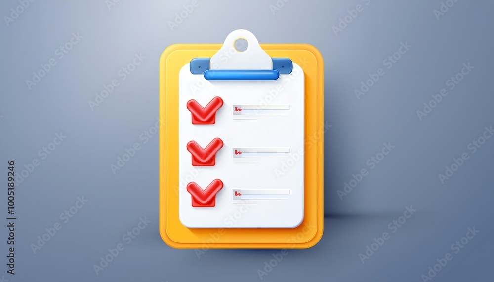 Poster a colorful checklist clipboard featuring red checkmarks on a white background, ideal for organizing 