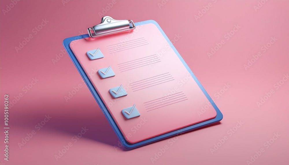 Poster a colorful clipboard displaying checkboxes against a pastel pink background, ideal for organizing ta