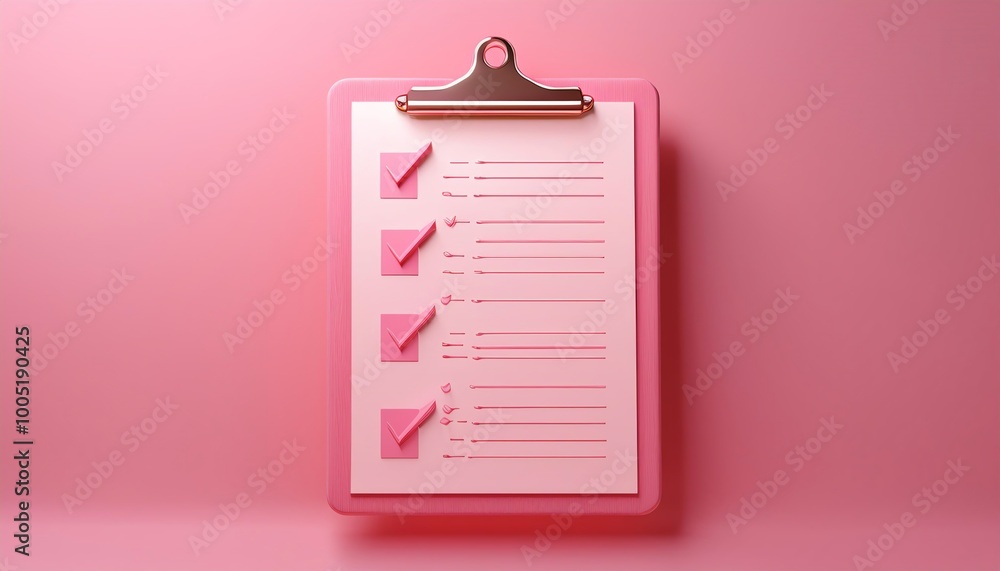 Poster a pink clipboard with a checklist and checkmarks against a matching pink background, emphasizing org