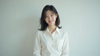Obraz premium Portrait of a Japanese Woman with a Natural Smile - Bright and Clean Expression