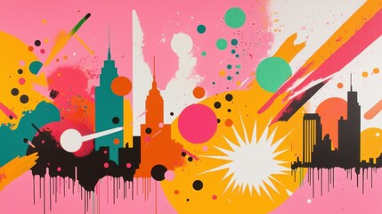 Nighttime skyline of a famous city with bold, vibrant fireworks bursting into the sky, capturing a celebratory scene