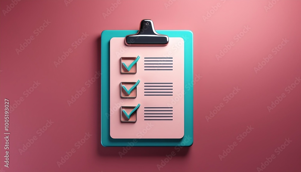 Poster a colorful checklist on a clipboard with checked boxes against a pink background, symbolizing task c