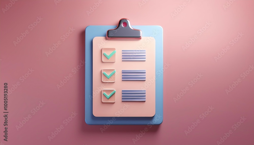 Poster a clipboard with checkmarks on a pastel background, representing task completion and organization.