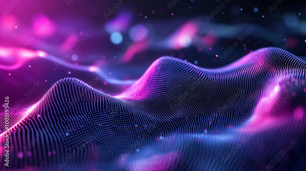 Poster vibrant waves of light in a digital landscape. abstract visualization of colorful waves, depicting a