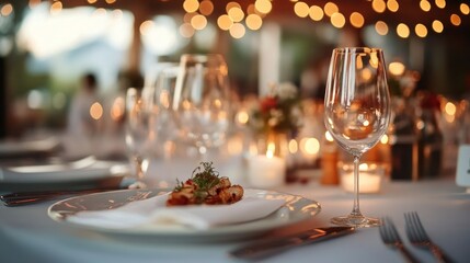 Elegant Table Setting with a Wine Glass and Appetizer